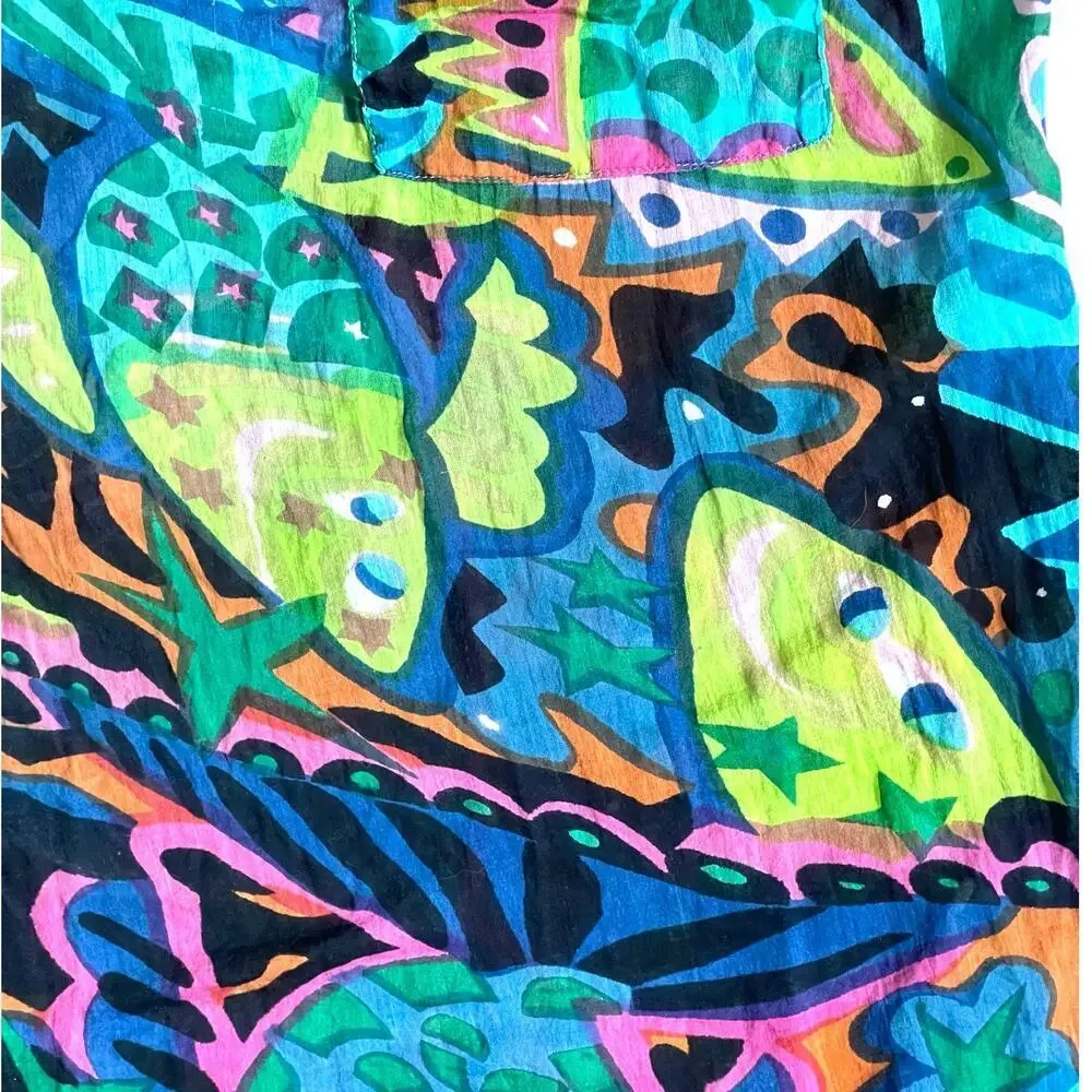 Vintage Florissant Abstract 100% Cotton Top Tee Made in India Coverup Boho - Picture 6 of 9